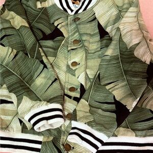 Jungle Gurl Jacket Jr Size Large Olive‎ Green Banana Leaf Baseball Jacket